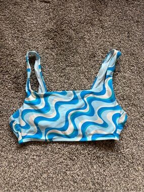 wild fable Blue & White Wavy Print Bikini Top